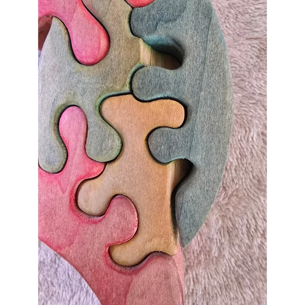 Handmade Wooden Sea Turtle Puzzle Waldorf Montessori Artisan Stained Wood Toy